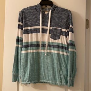 Quiet Storm Kids Large striped pocket hooded shirt lightweight